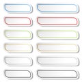 Buttons. Black, green, blue, golden, grey and red lines on white simple stickers, rectangle with rounded corners. Royalty Free Stock Photo