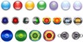 Buttons, blue red yellow green violet glassy metal