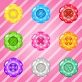 Buttons flowers of bright colours set fo clothing. Royalty Free Stock Photo