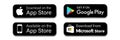 Buttons google play apple store download application. isolated vector button for mobile phone ios, windows, microsoft, android app