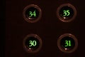 Buttons with green light numbers lift in the elevator