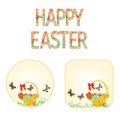 Buttons Happy easter basket with Easter eggs with butterflies vintage vector