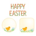Buttons Happy easter Easter chicks and Easter eggs vector