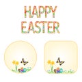 Buttons Happy easter spring flowers daffodil with butterfly and Easter eggs vector