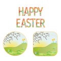 Buttons Happy easter spring meadow with willow vintage