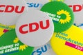 Buttons With The Logos of The Political Parties CDU, CSU, FDP And The Greens