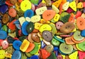 Background of buttons made with dried tropical seeds