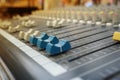 Buttons on mixer. Sound music mixer control panel, control mixing sound console for good sound in concert, Audio control. Royalty Free Stock Photo