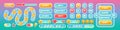 Buttons for mobile user game ui interface in pink and blue colours. Cartoon navigation app menu elements, glossy buttons