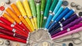 The buttons are in multiple colors complementing the threads Royalty Free Stock Photo