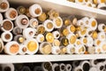 Buttons on needlework store shelves in Barcelona