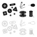 Buttons, pins, coil and thread.Sewing or tailoring tools set collection icons in black,outline style vector symbol stock Royalty Free Stock Photo