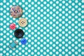 Buttons on polka dot fabric background