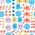 Buttons seamless pattern. Background with buttons sewn to the fa
