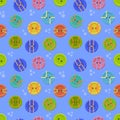 Buttons sew on blue background seamless pattern. Royalty Free Stock Photo
