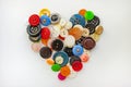 Heart shaped colorful buttons on white background Royalty Free Stock Photo