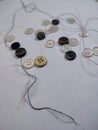 buttons and sewing thread isolated on white background Royalty Free Stock Photo