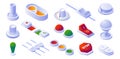 Switches and buttons, isometric knobs set Royalty Free Stock Photo