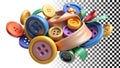 Buttons and thread, sewing supplies, craft elements, DIY tools png transparent image Generative AI Royalty Free Stock Photo