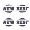 Buttons for website or app. Button - New and Best black symbols, circular labels