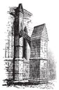 Buttress arch of Lincoln Cathedral chapter, England. Old engraving