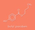 Butyl paraben butylparaben, butyl 4-hydroxybenzoate preservative molecule. Skeletal formula. Royalty Free Stock Photo