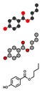 Butyl paraben (butylparaben, butyl 4-hydroxybenzoate) preservative molecule Royalty Free Stock Photo