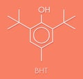Butylated hydroxytoluene BHT antioxidant molecule. Skeletal formula.