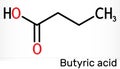 Butyric acid, butanoic acid molecule. Butyrates or butanoates are salts and esters . Skeletal chemical formula