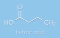 Butyric acid butanoic acid short-chain fatty acid molecule. Esters and salts are called butyrates. Skeletal formula. Royalty Free Stock Photo