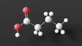 butyric acid molecule, molecular structure, butanoic acid, ball and stick 3d model, structural chemical formula with colored atoms