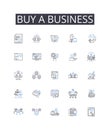Buy a business line icons collection. Purchase a company, Acquire an enterprise, Procure a firm, Obtain an establishment