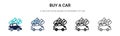 Buy a car icon in filled, thin line, outline and stroke style. Vector illustration of two colored and black buy a car vector icons Royalty Free Stock Photo