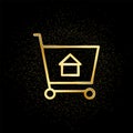 Buy, cart, house, shopping gold icon. Vector illustration of golden particle background. Real estate concept vector illustration