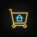 buy, cart, house, shopping neon icon. Blue and yellow neon vector icon