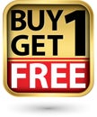 Buy 1 get 1 free golden label with red ribbon,vector illustration
