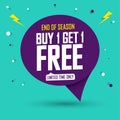 Buy 1 Get 1 Free, sale banner design template, discount speech bubble tag, bogo, spend up and save more, vector illustration Royalty Free Stock Photo