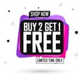 Buy 2 Get 1 Free, Sale banner design template, discount tag, end of season, app icon, vector illustration Royalty Free Stock Photo