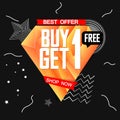 Buy 1 Get 1 Free, Sale banner design template, discount tag, app icon, vector illustration