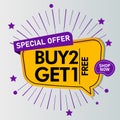 buy 2 get 1 free sale message concept illustration design graphic Royalty Free Stock Photo