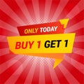 Buy 1 Get 1 Free, sale tag, banner design template, discount app icon. EPS 10. Royalty Free Stock Photo