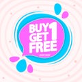 Buy 1 Get 1 Free, sale tag design template, discount speech bubble banner, app icon, vector illustration Royalty Free Stock Photo