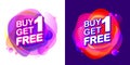 Buy 1 Get 1 Free, sale tag with fluid pink neon color circle abstract shape background Royalty Free Stock Photo