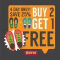 Buy 2 Get 1 Free Sneakers Promotion Campaign. Royalty Free Stock Photo