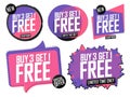 Buy 3 Get 1 Free, Set Sale banners design template, discount tags collection, great offer, vector illustration Royalty Free Stock Photo