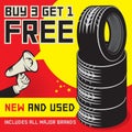 Buy 3 get 1 Free tires poster