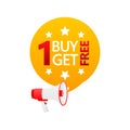 Buy 1 Get 1 Red Label Icon Vector Design. Royalty Free Stock Photo