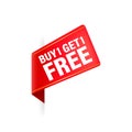 Buy 1 Get 1 Red ribbon on white background. Vector illustration. Royalty Free Stock Photo