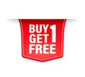 Buy 1 Get 1 Red ribbon on white background. Vector illustration. Royalty Free Stock Photo