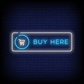 Buy Here Neon Signs Style Text Vector Royalty Free Stock Photo